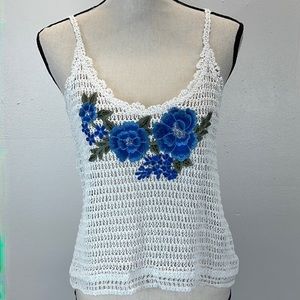Chelsea & Violet Blue Floral Crochet Tank Top